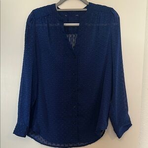 Women's Navy Textured Button-Front Blouse